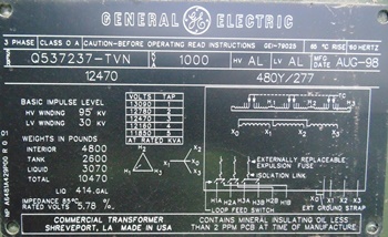 SRP #182863 1000kva 3-Phase Transformer
