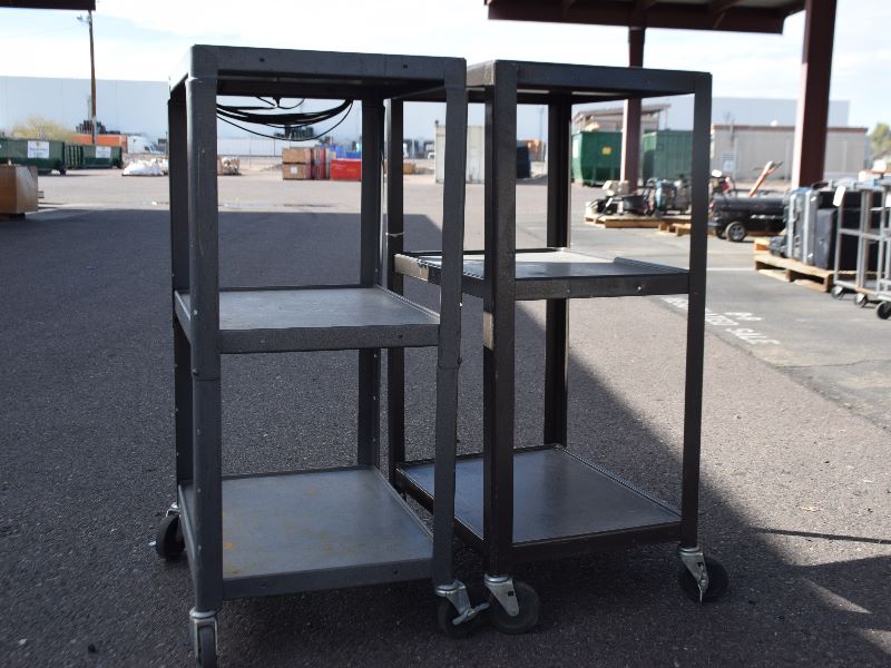 Lot of 2 Steel AV Cart with Three Shelves , 